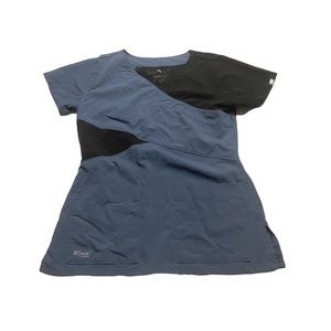 Grey’s Anatomy by Barco Blue Black Color Block V Neck Scrub Top Shirt Size XS